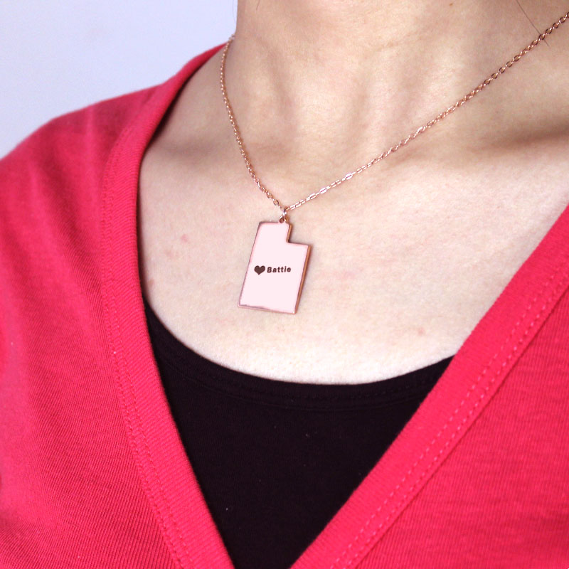 Utah State Heart Name Necklace Custom Utah state-shaped heart name necklace