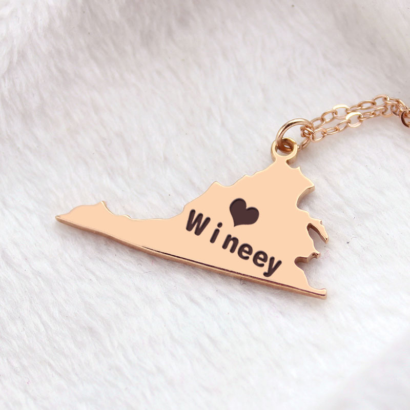 Virginia State Map Necklace Detail Virginia state map heart name necklace detail view