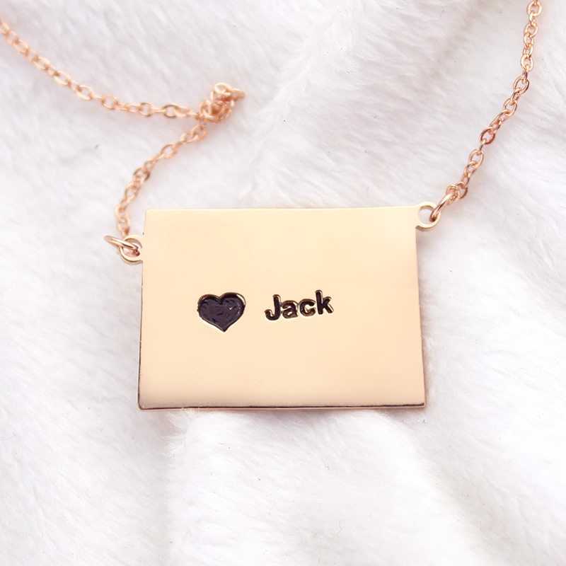 Colorado Heart Name Necklace Colorado state-shaped necklace with heart name detail
