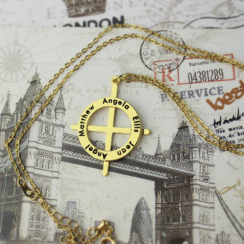 Engraved Circle Cross Pendant Personalised circle cross pendant with name engraving
