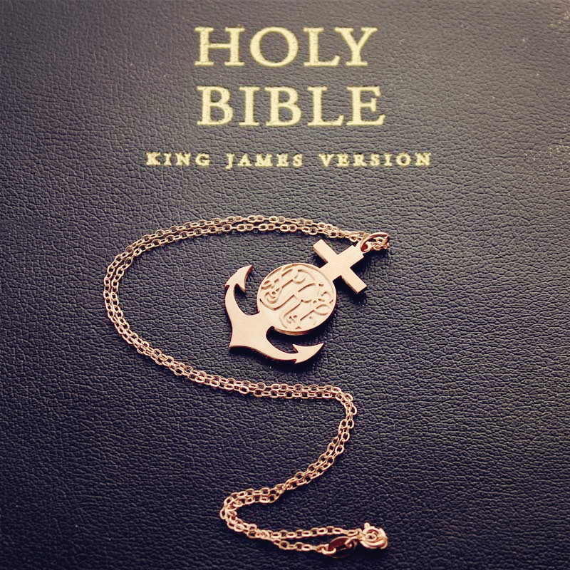 Rose Gold Anchor Cross Monogram Initial Pendant close-up