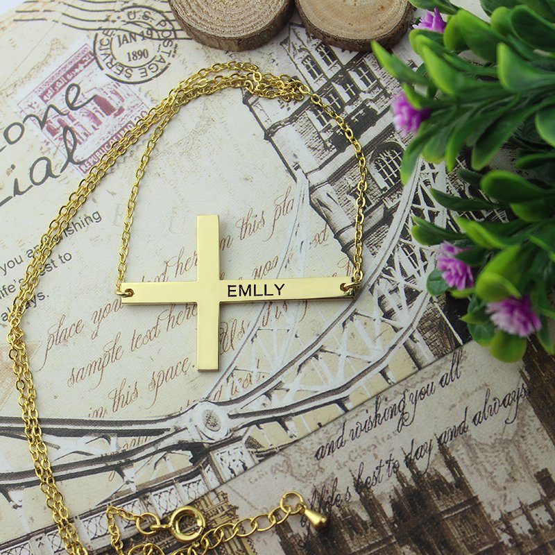 Engraved Latin Cross Name Necklace Personalised engraved Latin cross name necklace product image