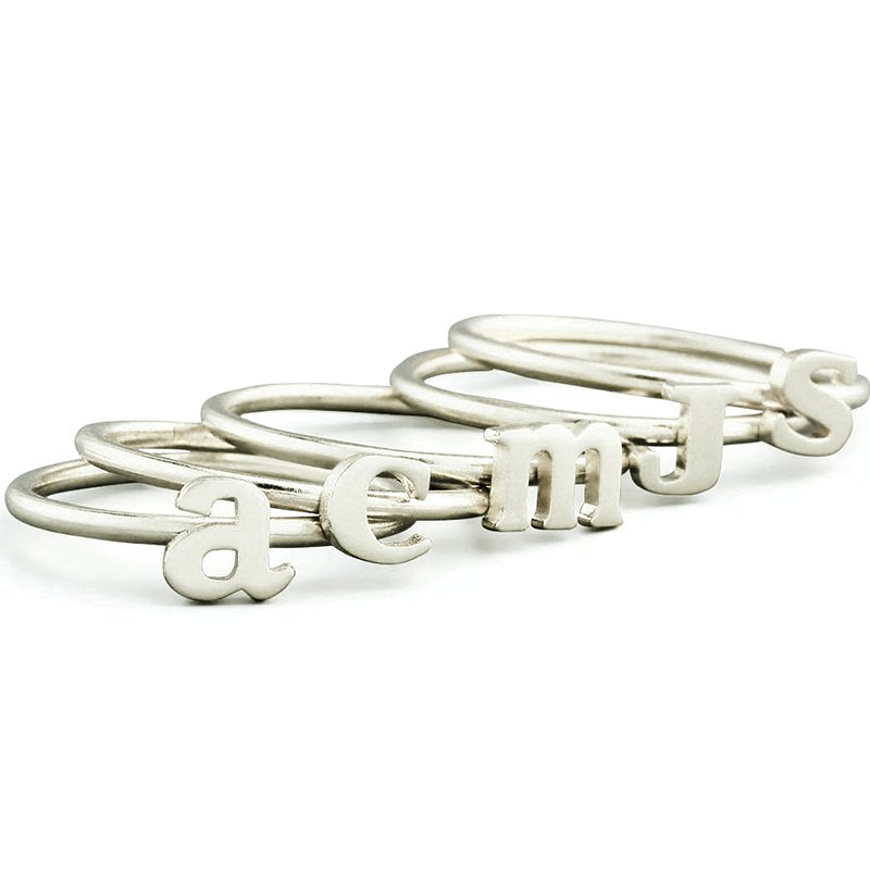 Stackable midi initial ring in sterling silver