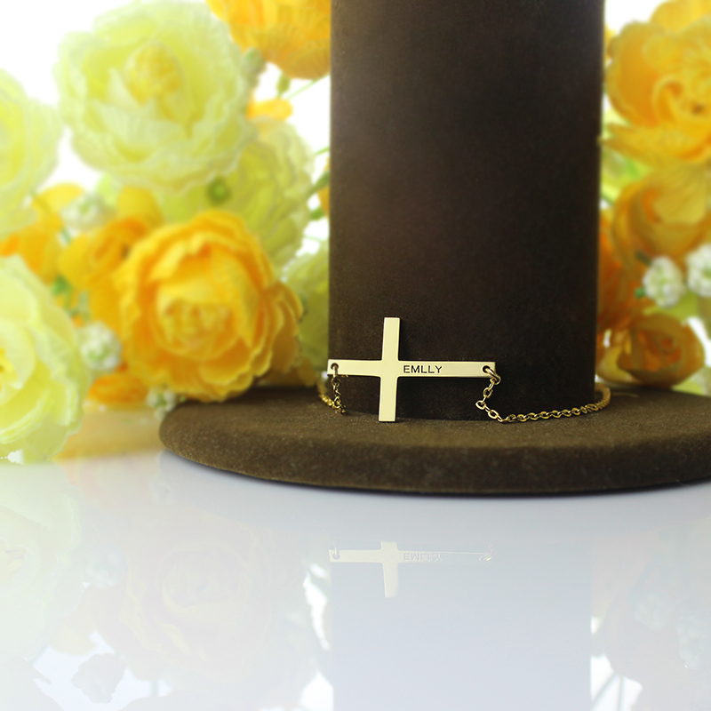 Engraved Latin Cross Name Necklace Engraved Latin cross name necklace alternate view