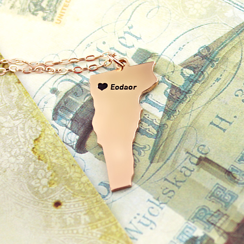 Vermont State Map Heart Name Necklace View Custom Vermont state map heart name necklace view