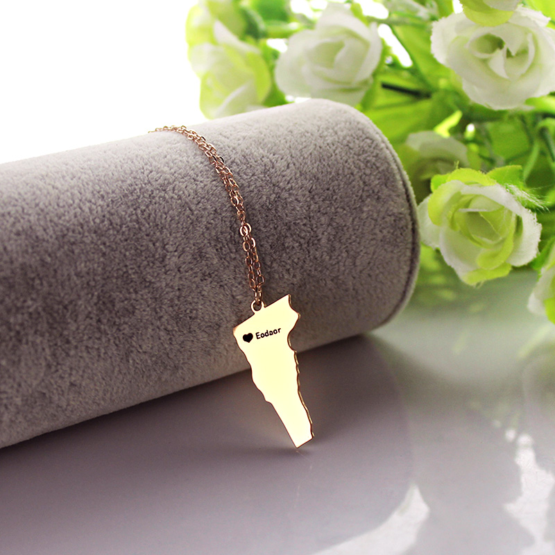 Vermont State Map Heart Name Necklace Product View Custom Vermont state map heart name necklace product view