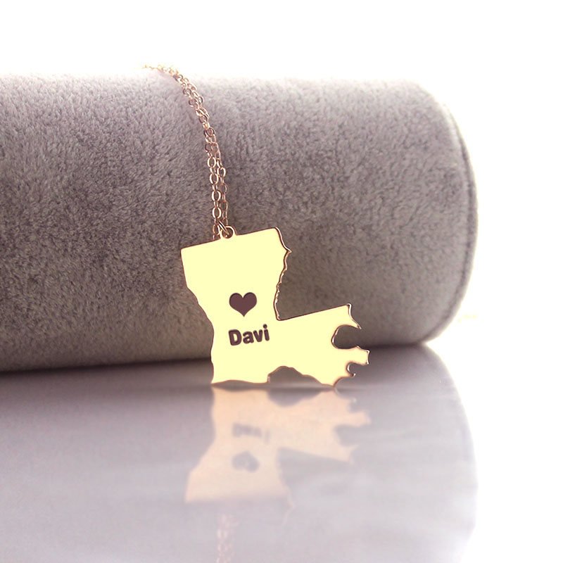 Louisiana State Name Necklace View Custom Louisiana state-shaped name necklace product view