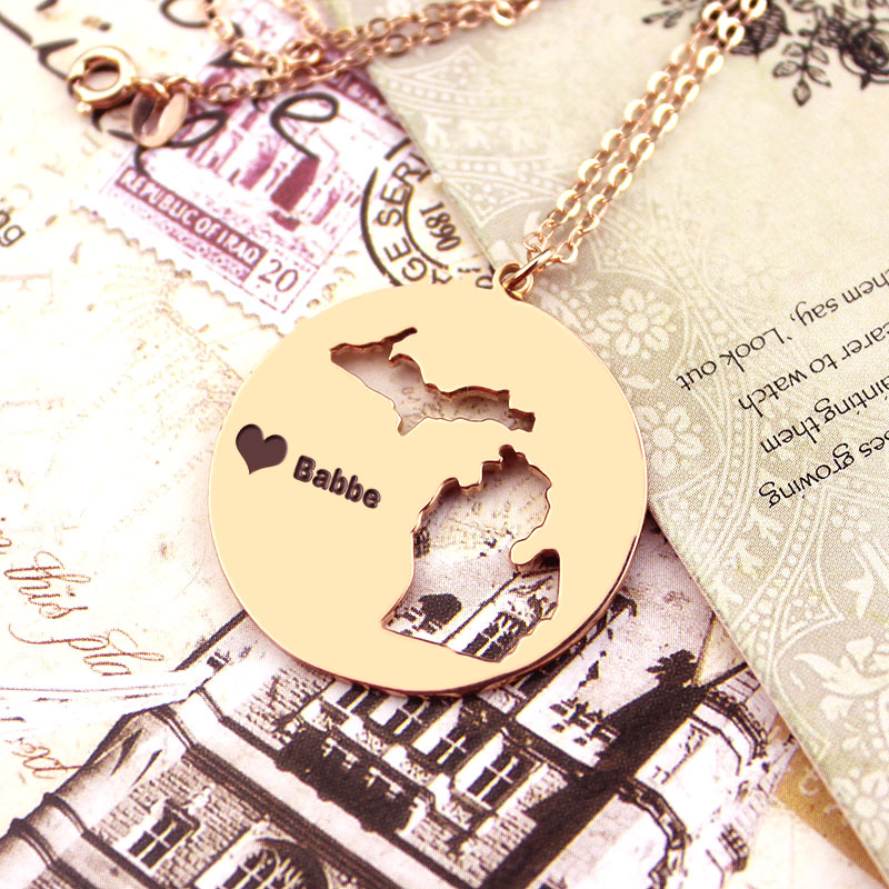 Michigan Heart Name Necklace Custom Michigan state necklace with heart name design