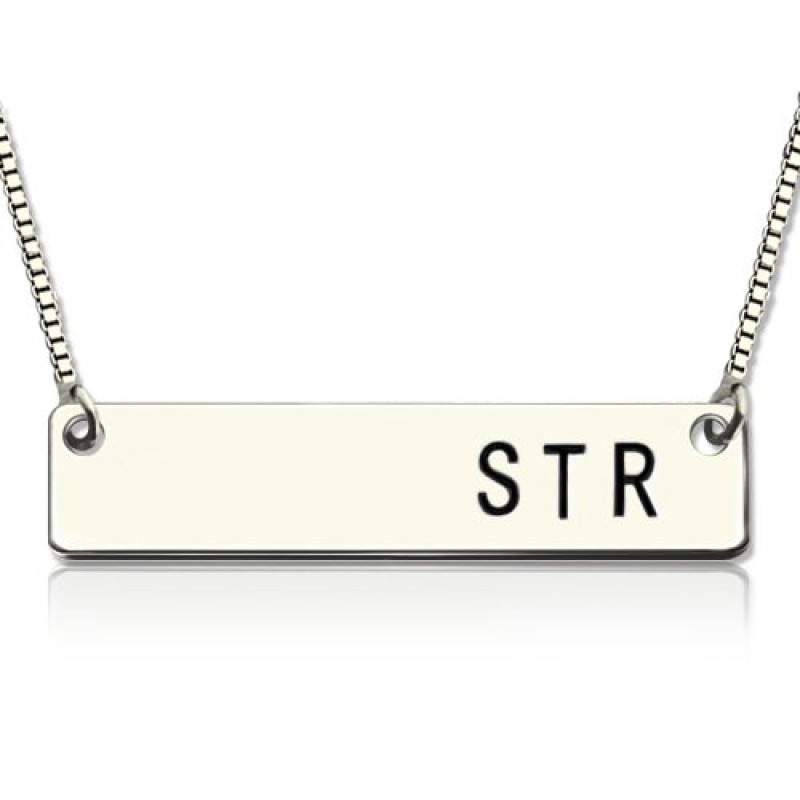 Sterling Silver Initial Bar Necklace Sterling silver bar necklace with engraved initials
