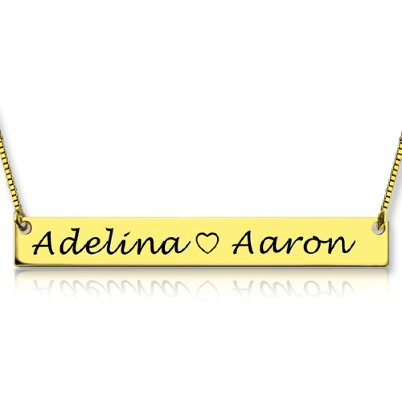 Engraved Double Name Gold Bar Necklace Personalised gold bar necklace engraved with two names