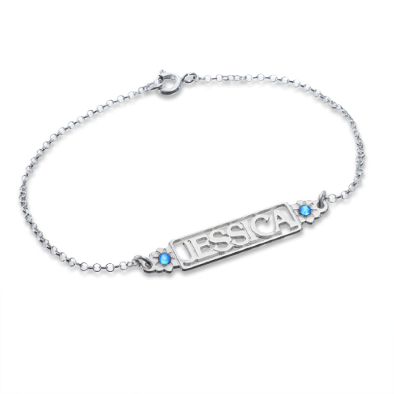 Personalised birthstone name bracelet with floral stone details
