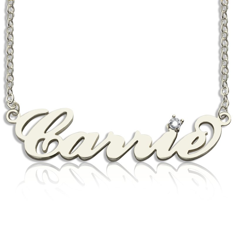 Carrie Name Necklace with Birthstone Carrie-style personalised name necklace with birthstone