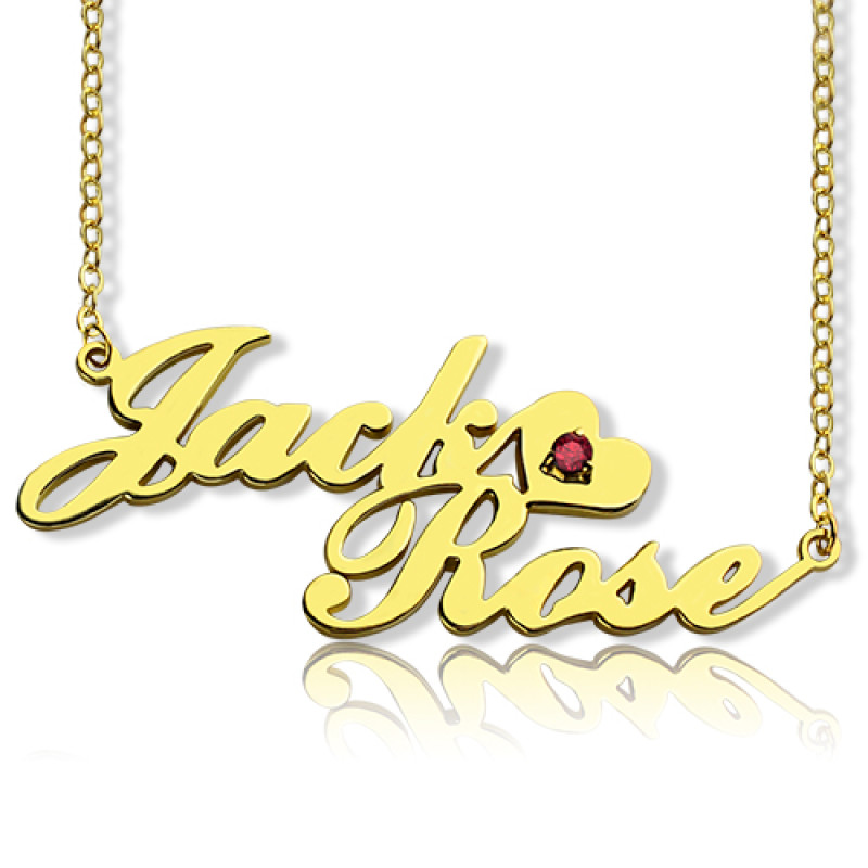 Gold Double Nameplate Necklace Carrie Style Gold double nameplate necklace with two personalised names and heart pendant