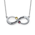 Couple's infinity necklace with engraved names and birthstones