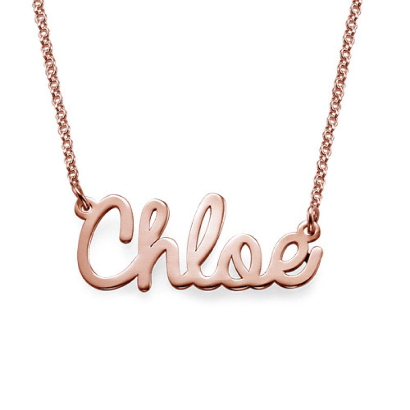 Cursive Name Necklace in Rose Gold Plating Rose gold plated cursive personalised name necklace