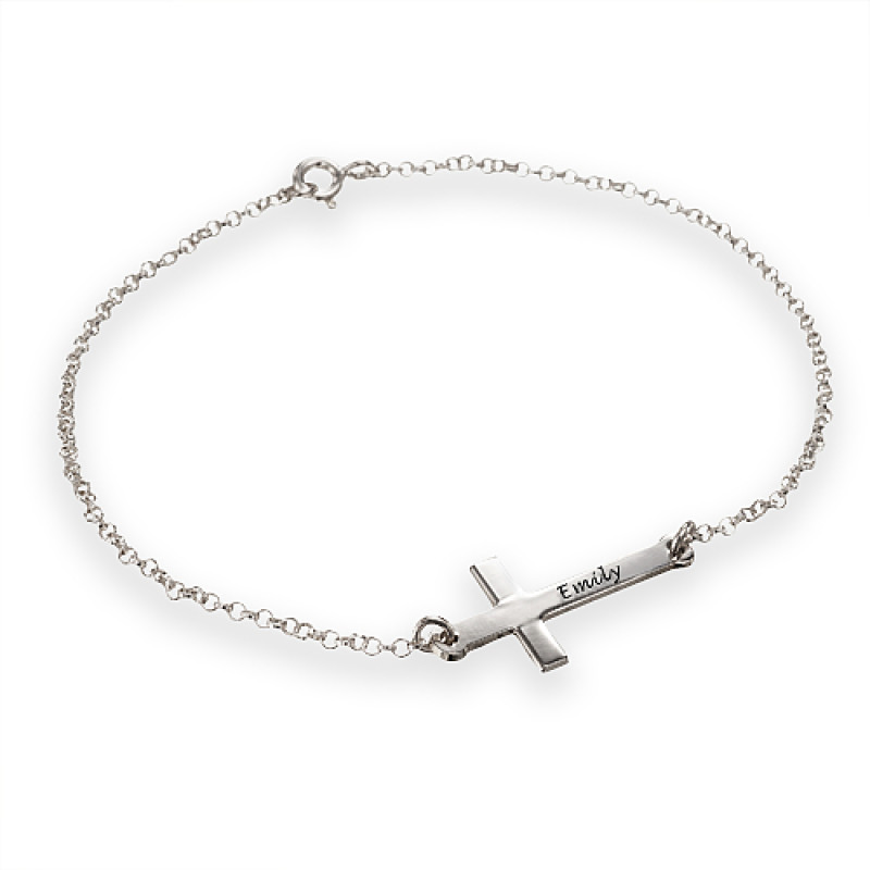 Engraved Side Cross Bracelet Engraved personalised side cross bracelet