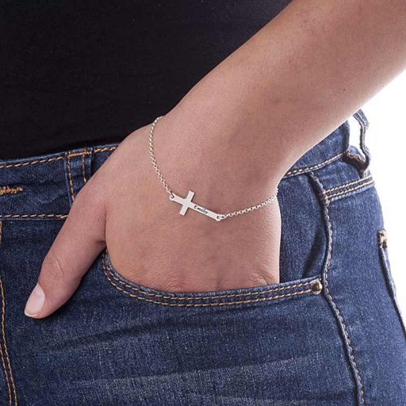 Personalised Side Cross Bracelet Personalised engraved side cross bracelet detail