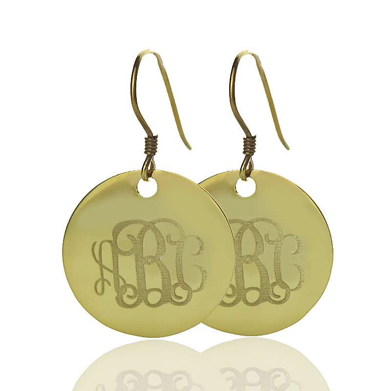 Disc Signet Monogram Earrings in Gold Gold disc signet monogram earrings
