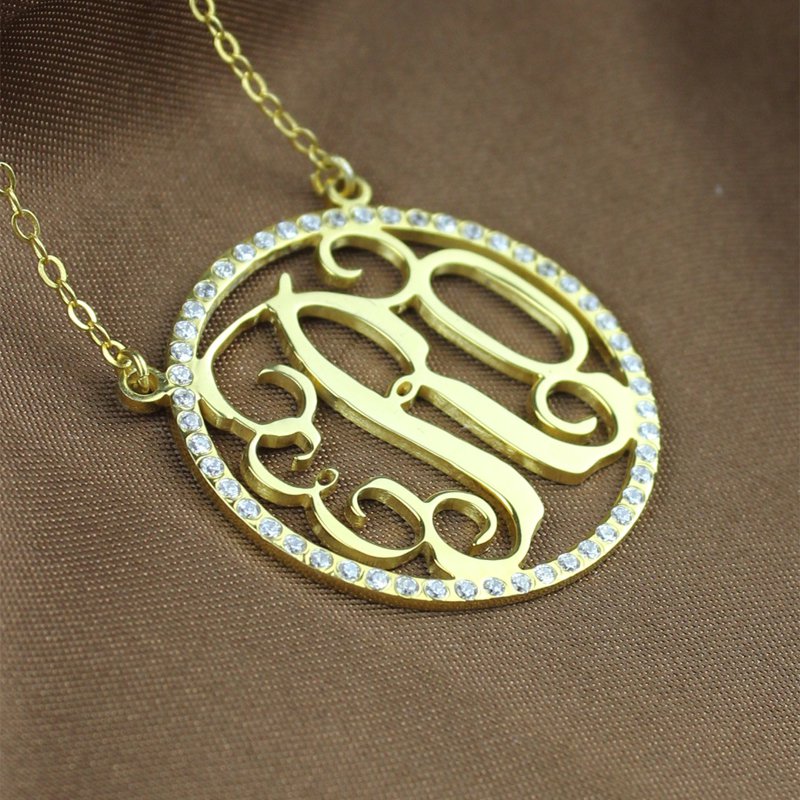 Gold Circle Monogram Initial Necklace Gold circle monogram initial necklace