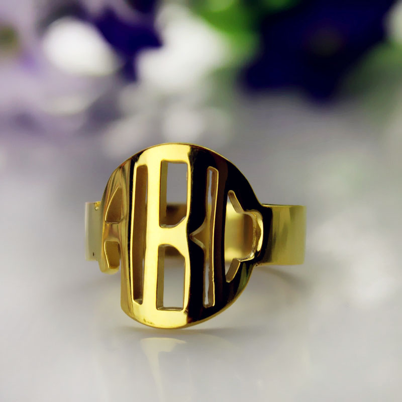 Gold monogram name ring