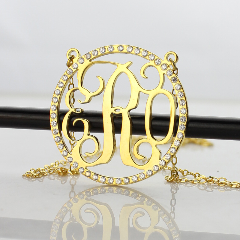 Gold Monogram Necklace Gold monogram necklace with circular initial pendant