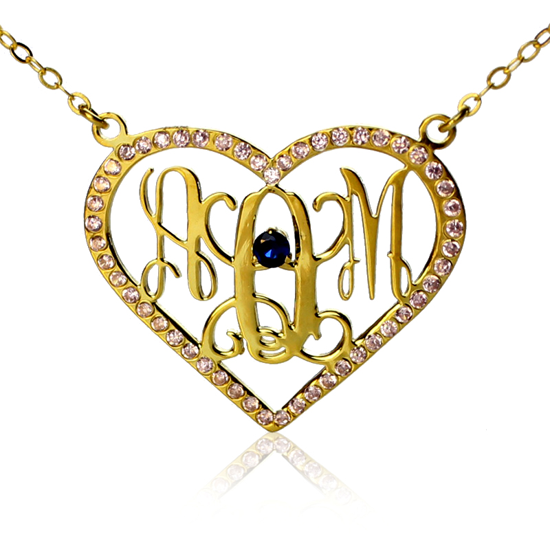 Birthstone Heart Monogram Necklace 18ct Gold Plated 18ct gold-plated birthstone heart monogram necklace