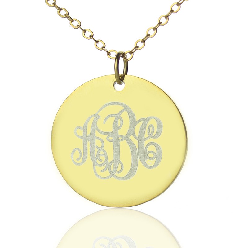 Disc Script Monogram Necklace 18ct Gold Plated Personalised disc script monogram necklace with round engraved pendant