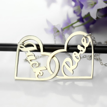 Double Heart Love Necklace With Names Sterling Silver Double Heart Love Necklace With Names Sterling Silver