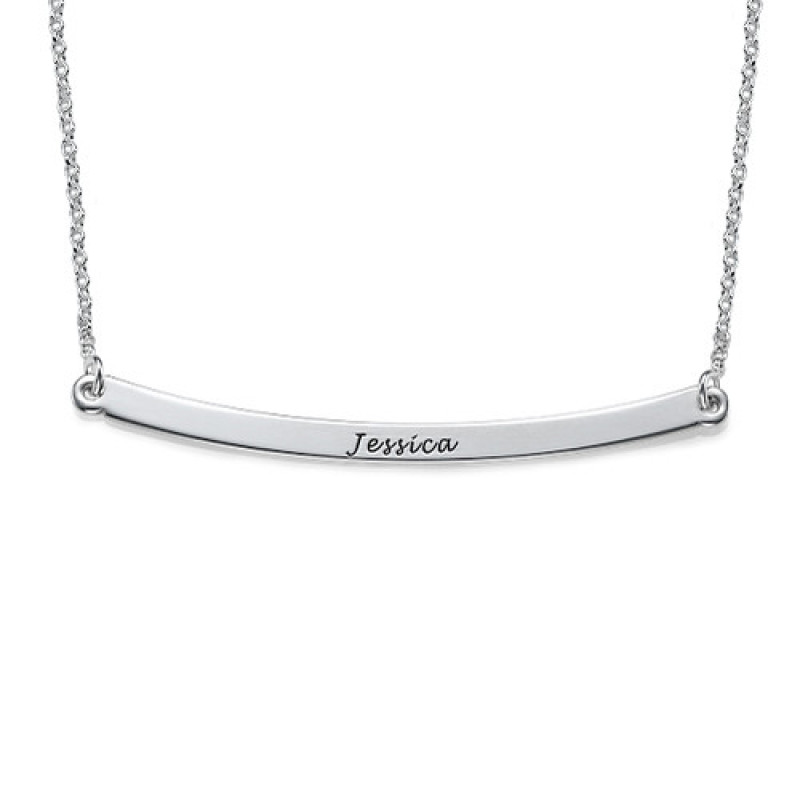 Personalised horizontal sterling silver bar necklace on a Rollo chain