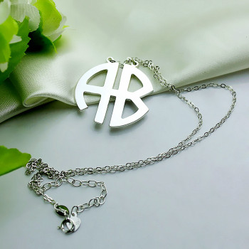 Two Initial Block Monogram Pendant Necklace Solid White Gold Two Initial Block Monogram Pendant Necklace Solid White Gold