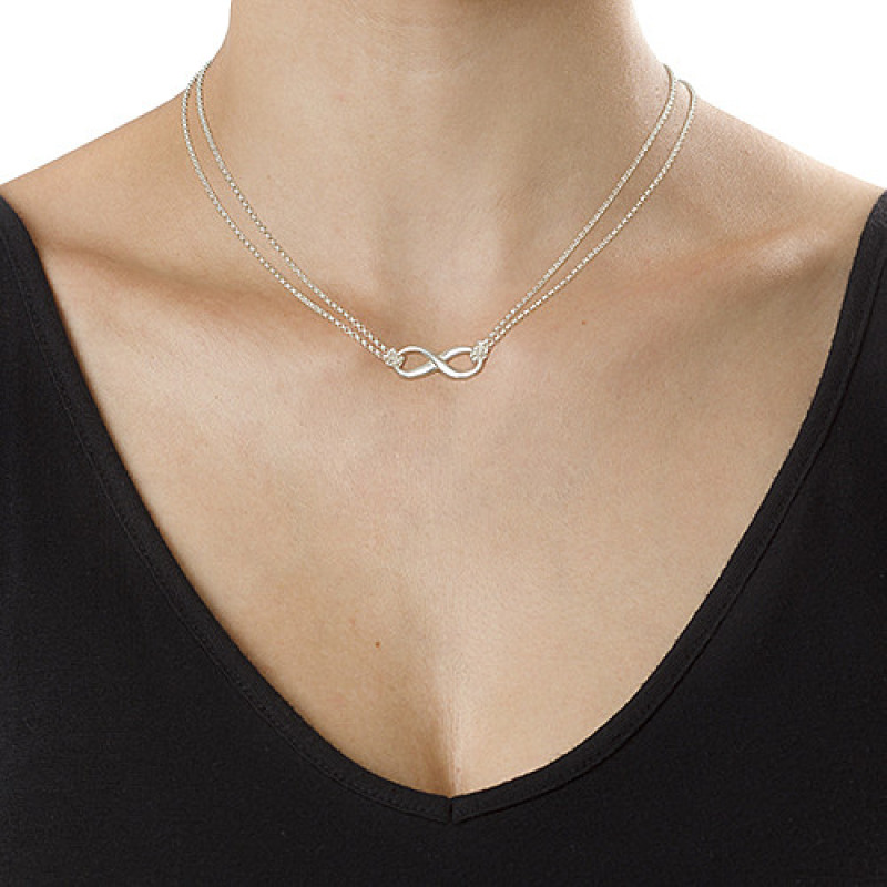 Silver Infinity Necklace Sterling silver infinity necklace with double Rollo chain