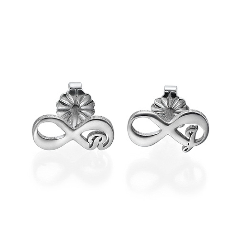 Infinity stud earrings with optional initial, product view
