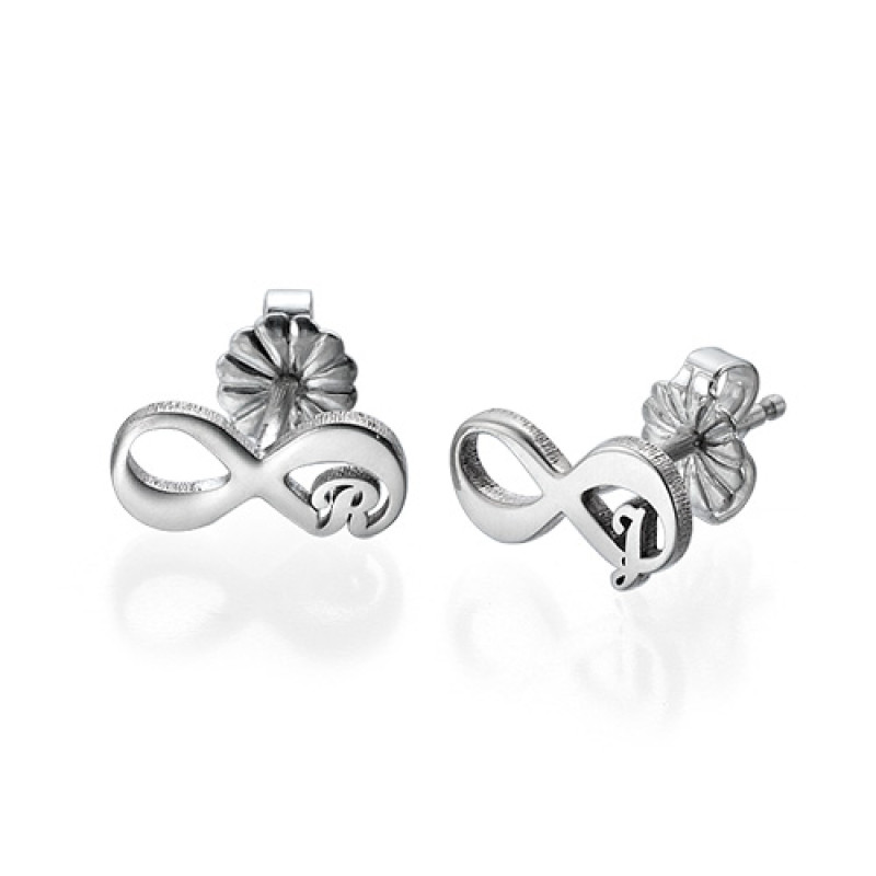 Infinity stud earrings with optional initial, product view