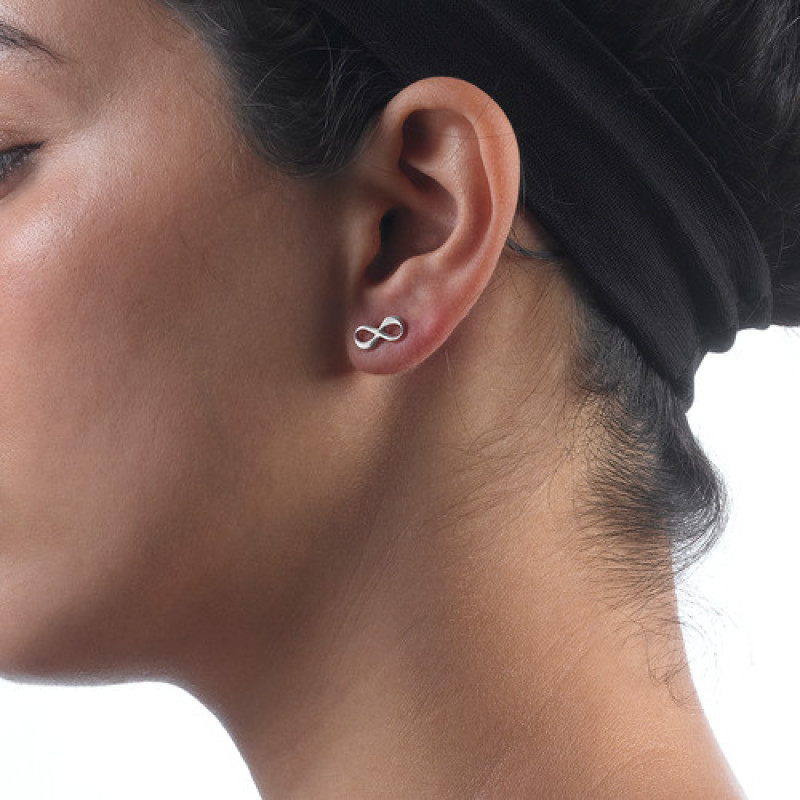 Infinity stud earrings with optional initial, product view