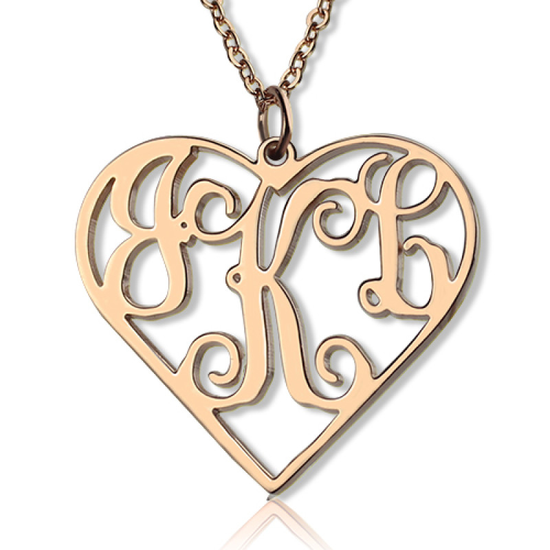 18ct solid rose gold personalised heart initial monogram necklace
