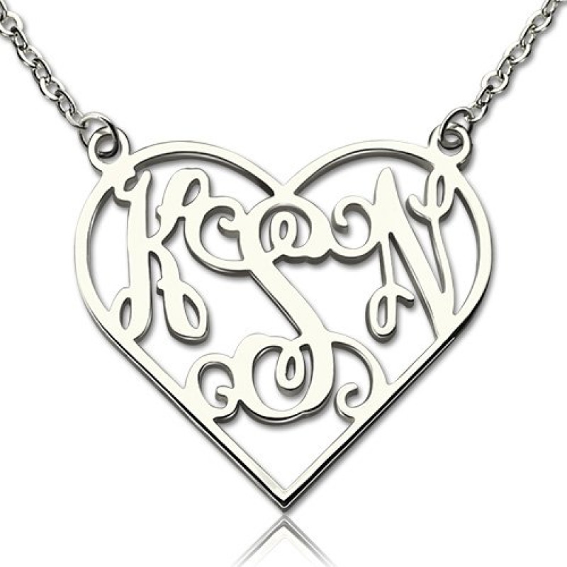 Heart Monogram Necklace in Sterling Silver Heart monogram necklace with personalised initials