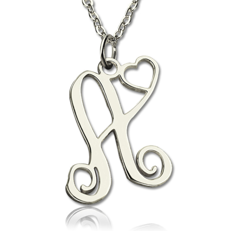 Custom Heart Initial Monogram Necklace Custom heart initial monogram necklace in white gold