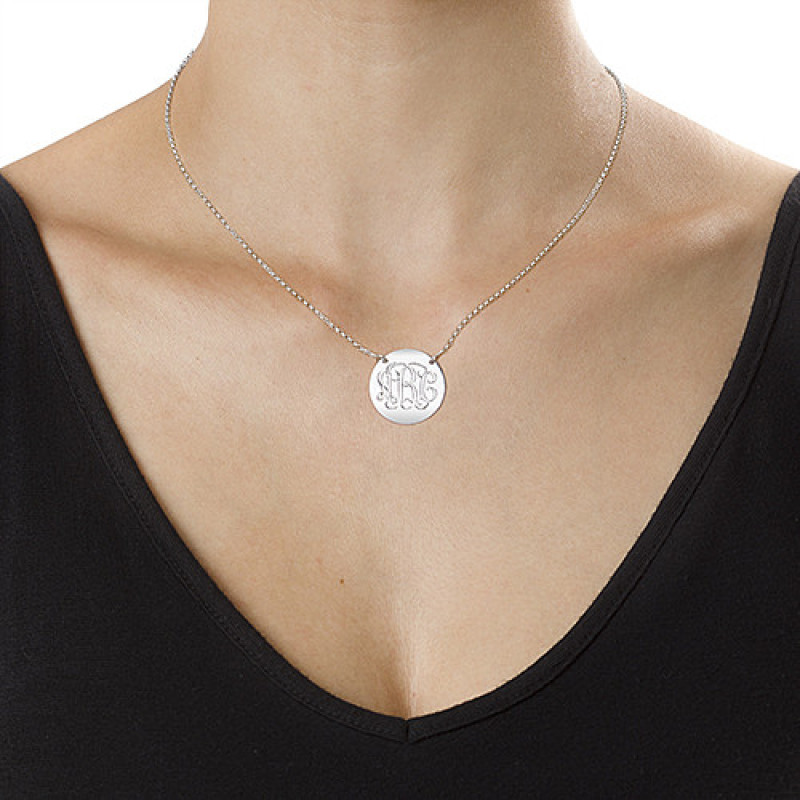 Sterling Silver Monogram Disc Necklace Sterling silver monogram disc necklace
