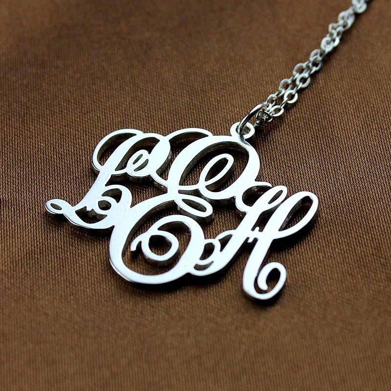 Personalised Vine Font Initial Monogram Necklace Personalised vine font initial monogram necklace with curved letters