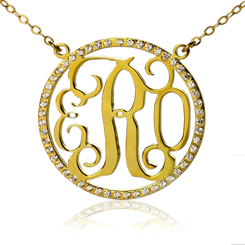18K Gold Plated Circle Monogram Necklace 18K gold-plated circle monogram initial necklace