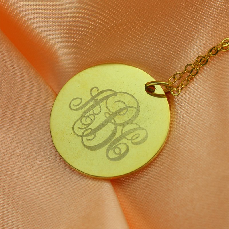 Disc Script Monogram Necklace 18ct Gold Plated Personalised disc script monogram necklace with round engraved pendant