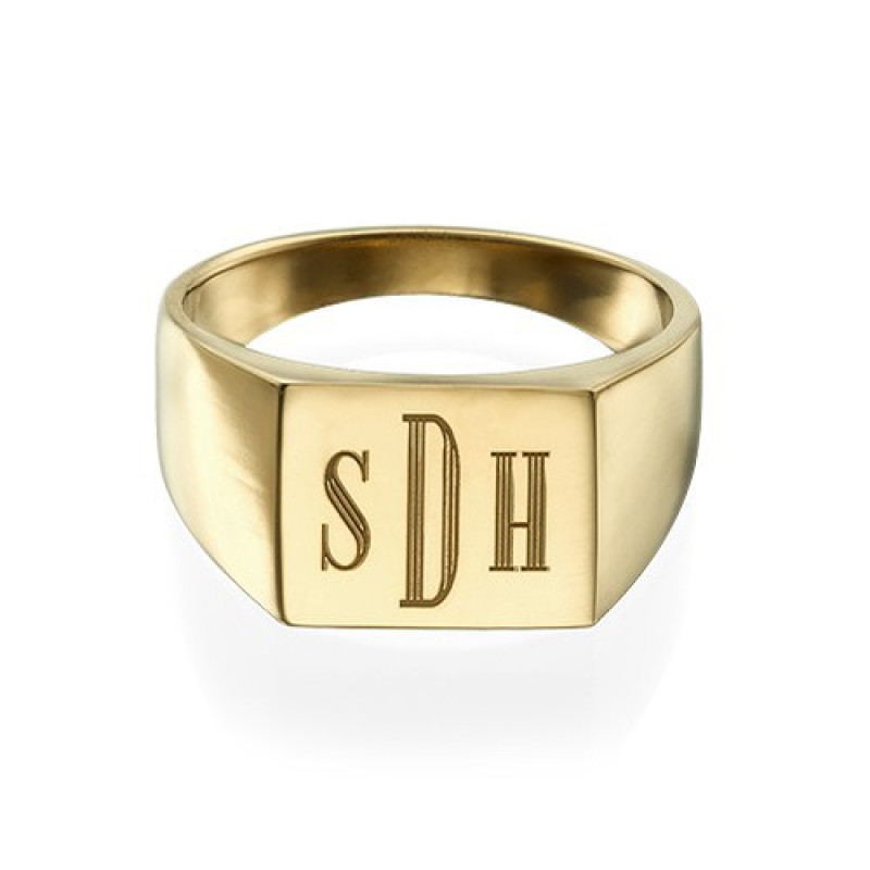 Monogrammed Signet Ring - 18ct Gold Plated Monogrammed 18ct gold plated signet ring