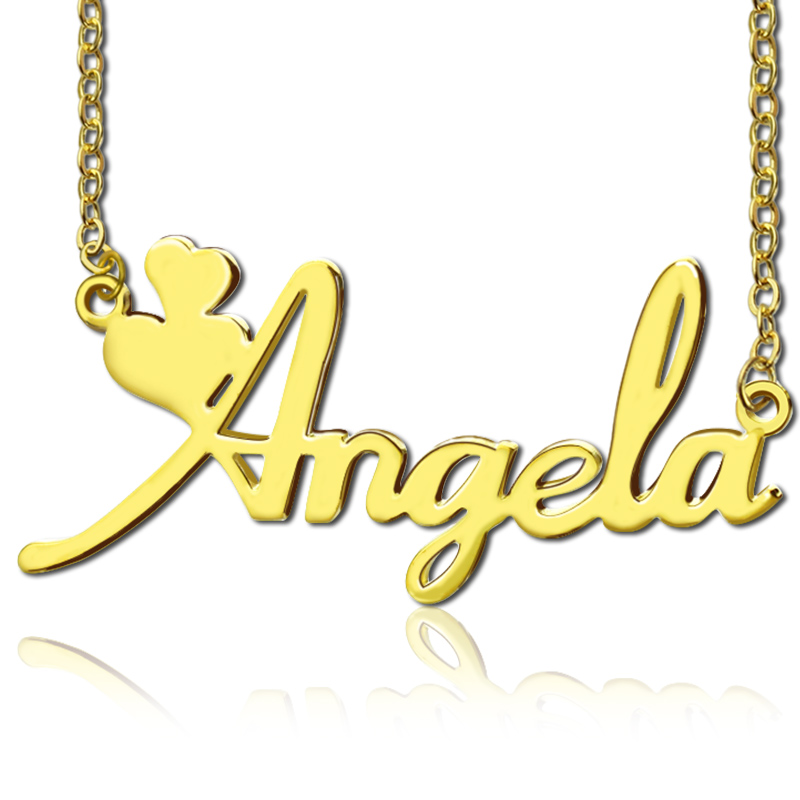 Personalised solid gold Fiolex Girls Fonts heart name necklace