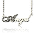 Sterling Silver Script Name Necklace with Birthstones Script name necklace with birthstone detail