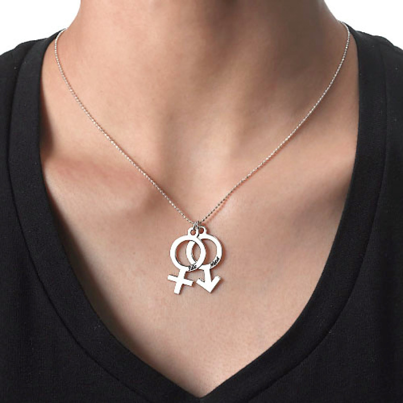 Personalised Female and Male Symbol Necklace Personalised sterling silver necklace with female and male symbols