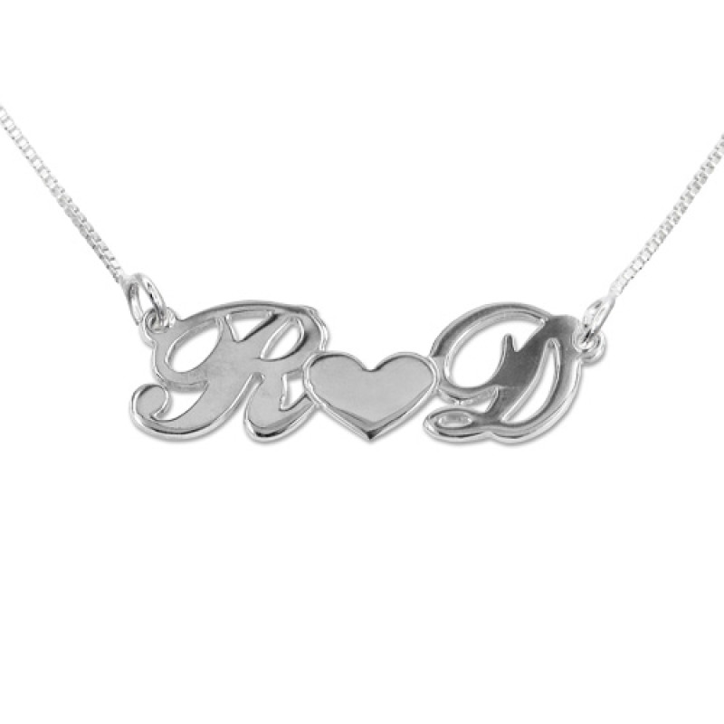 Personalised Silver Couples Heart Initial Necklace Personalised silver couples heart necklace with initials