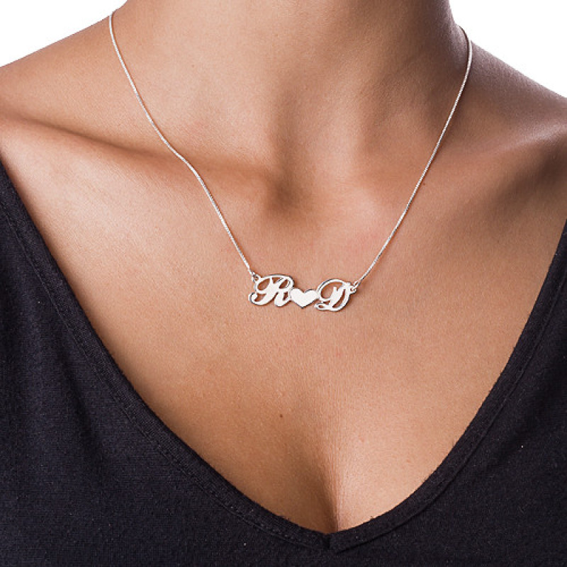 Personalised Silver Couples Heart Initial Necklace Personalised silver couples heart necklace with initials