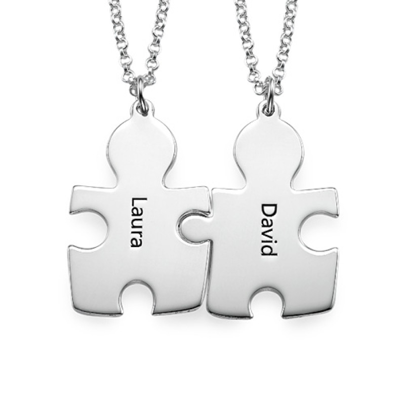 Personalised Silver Puzzle Necklace Personalised silver puzzle necklace with engraved jigsaw piece pendants