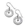 Personalised Two Name Birthstone Earrings Personalised earrings with two engraved names and a central birthstone