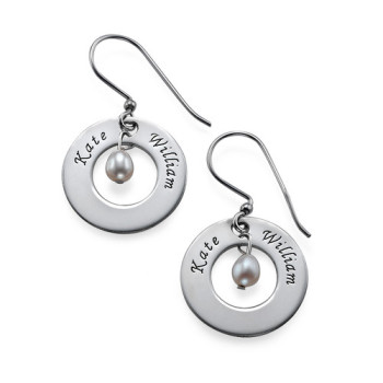 Personalised Earrings with Two Names Birthstone	